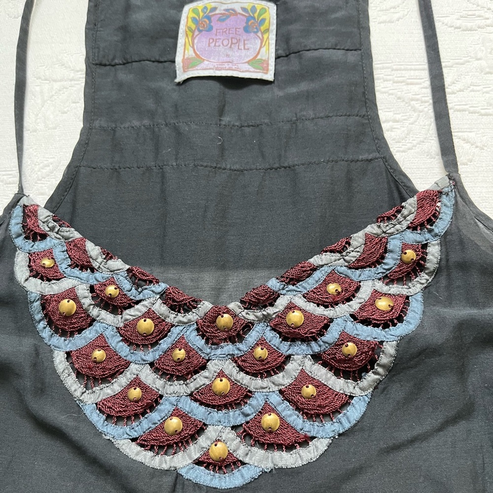 Free People Beaded Black Camisole Tank Top Cotton Silk Blend 12 - Picture 9 of 14